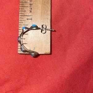 Sterling Silver Blue Stone Floral Hoop Earring - Single